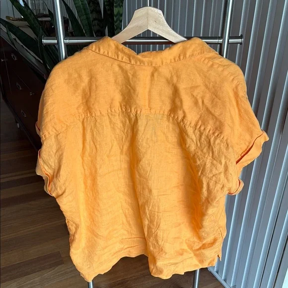 Chico's Orange Linen Short Sleeve Notched Collar Button Down - Picture 3 of 4